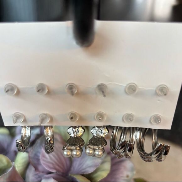 6 NEW! Multipack Silvertone Earrings Set for Women Hypoallergenic Studs NWT - Picture 4 of 6